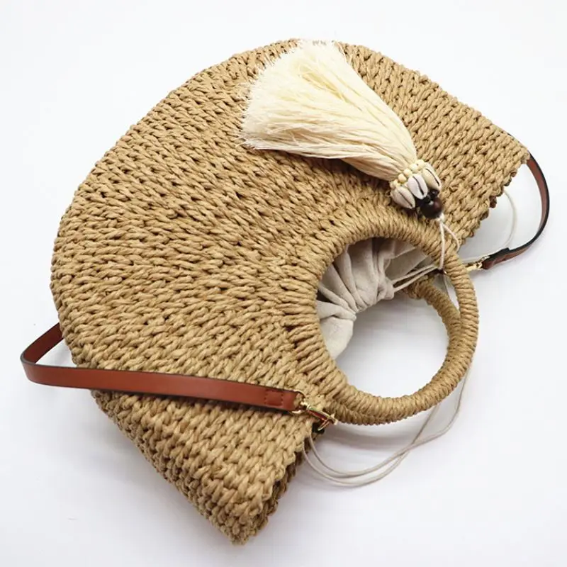 

Coolcept 2021 Straw Handbag For Women Tassels Semi-Circle Bag Summer Women Bag Fashion Designer Bag Female Travail Bag Daily Bag