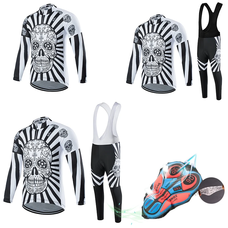 

Autumn Men Pro Team Uniform Cycling Jersey Clothing Long Sleeve Outdoor Suit Bike Riding MTB Clothes Print Skull Set Breathable