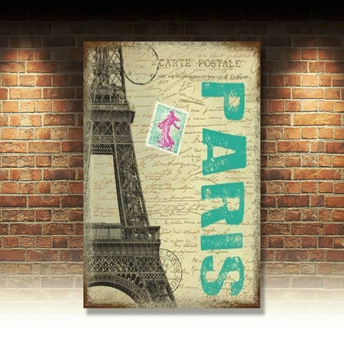 

Paris Post Card France City Eiffel Tower Stamp Gift Medium Metal Tin Sign