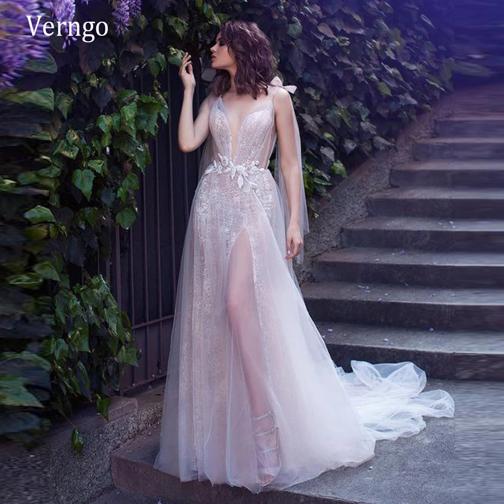 

Новое Лавандовое свадебное платье Verngo, сексуальное кружевное платье с бантом на плечах 2020, Тюлевое платье для сада, свадебное платье для фот...