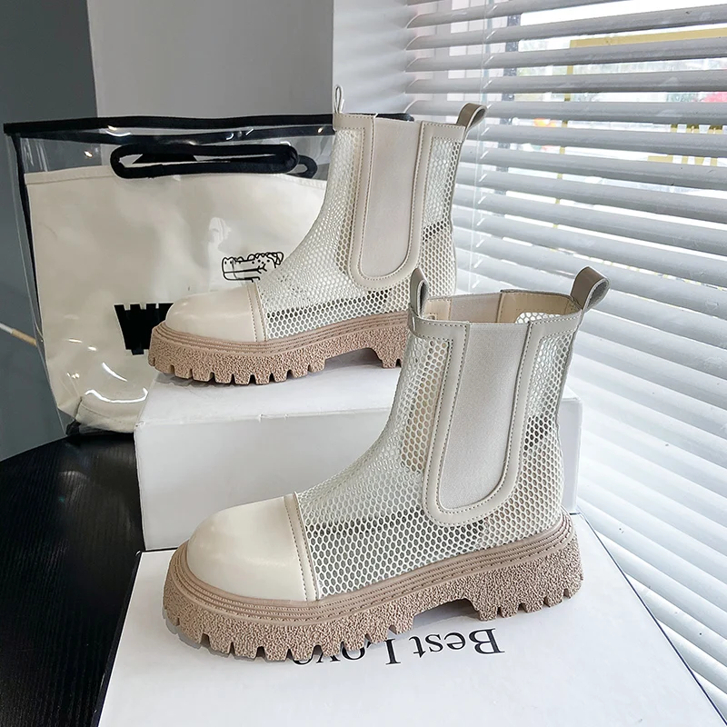 

2021 New Popular Design Summer Breathable Mesh Cool Boots Mesh Style Sandals Western Ankle Boots For Women Fashion Boots Botas