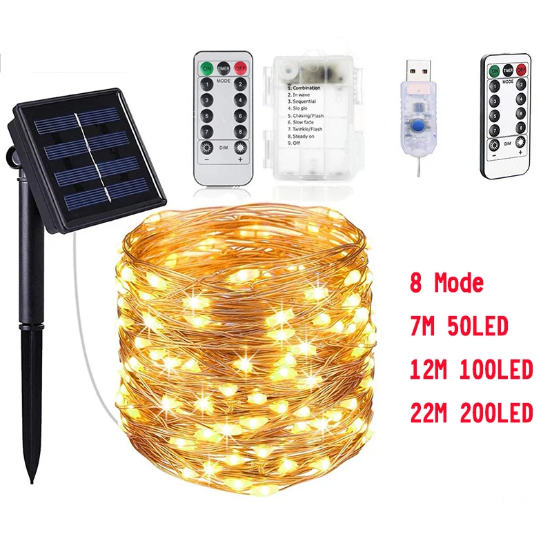 

LED String light Outdoor Solar Lamp 100/200 LEDs Twinkle String Lights 8 Modes Waterproof Holiday Christmas Party Garland Decor