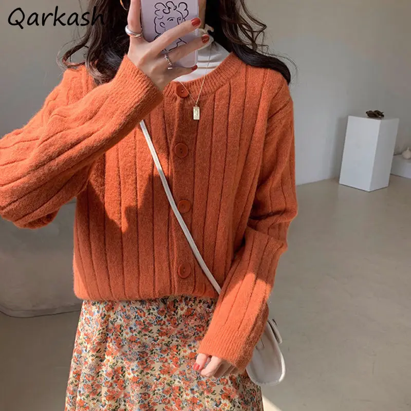 

Кардиганы женские милые однобортные в стиле преппи свитера студенческие однотонные свободные ольччан тонкие элегантные деловые вязаные Д...