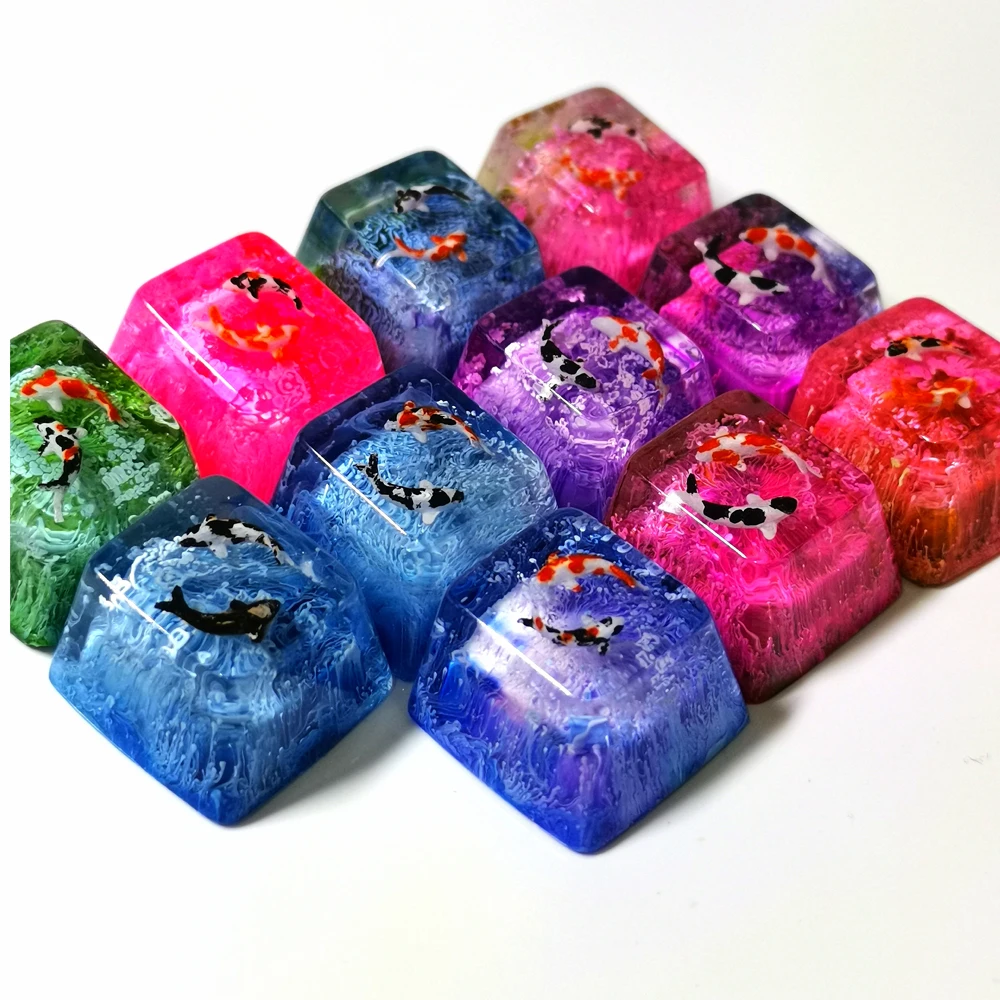 

New pattern OEM R4 height handmade Koi fish personality Esc Backspace resin key cap for MX switch mechanical keyboard