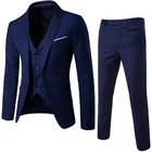 Мужской облегающий костюм из трех предметов, деловой повседневный костюм для шафера, пиджак, брюки, жилет, 2021