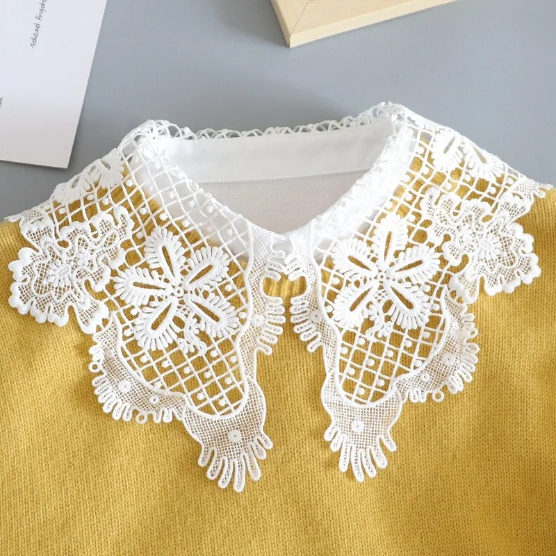 

Fashion Flower Lapel Fake Collar for Women Shirt White Lace False Collars Removable Detachable Collar Faux Col Lady Nep Kraagie