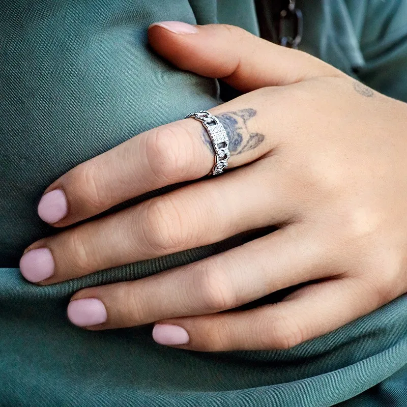 

Fashion Luxury Silver Color Charm Aaa Cubic Zirconia Narrow Chain Rings For Women Stone Party Jewelry Zk40