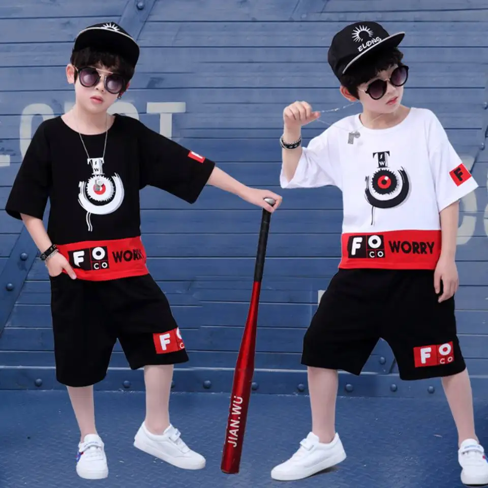 

2021 новый детский комплект в стиле хип-хоп, летняя одежда для мальчиков, хлопковая повседневная одежда с коротким рукавом, костюмы для подрос...