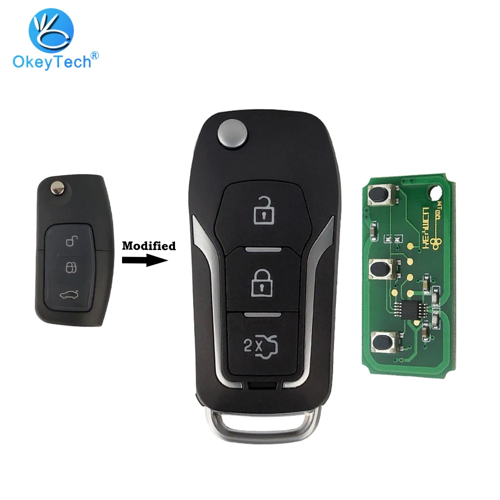 Складной ключ OkeyTech для Ford 3 кнопки 433 МГц 4D63/4D60 чип HU101 Blade | Автомобили и мотоциклы