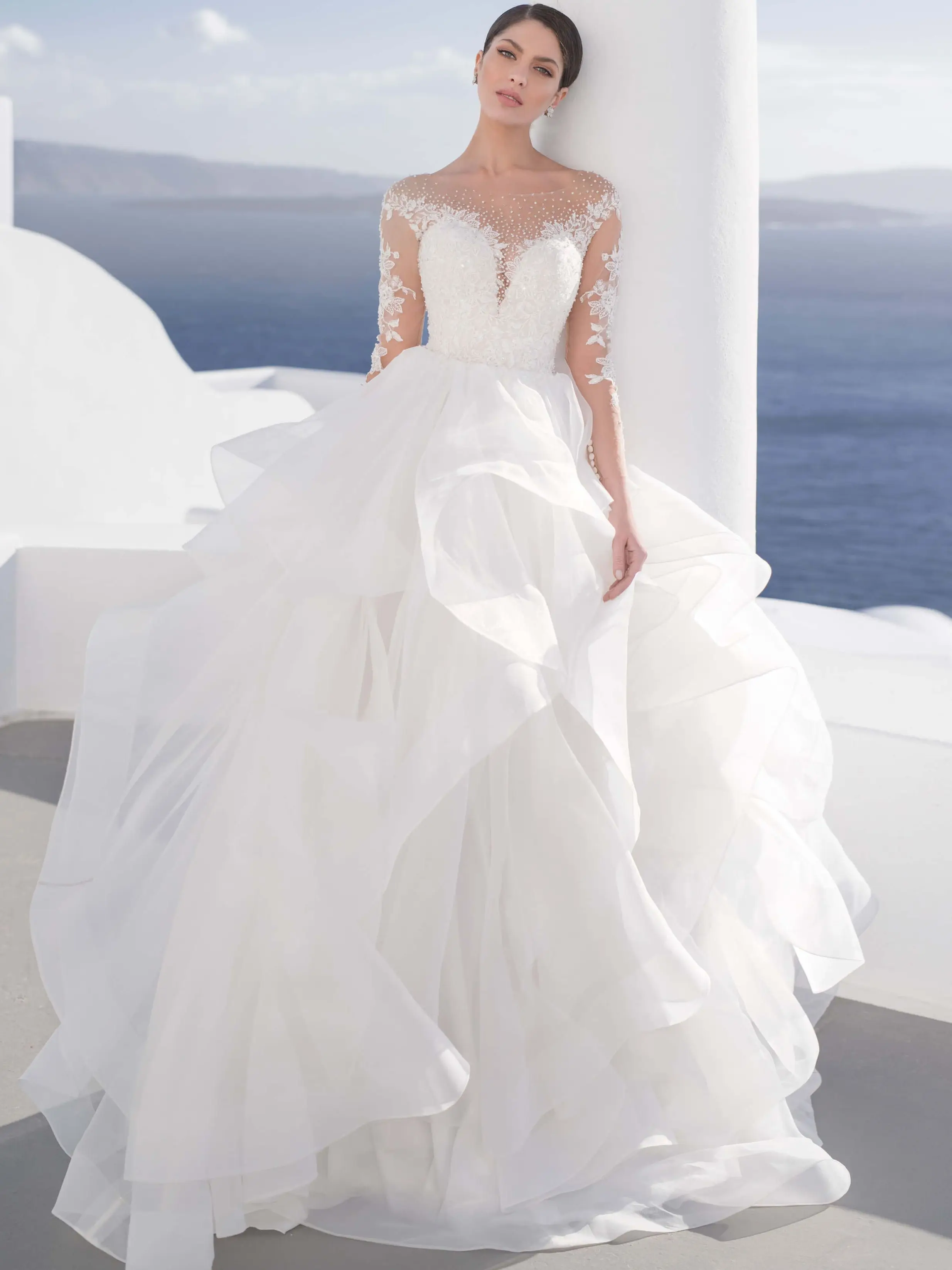 

Sexy New Arrival Beach Wedding Dresses 2021 Scoop Long Sleeves Court Train Appliques Organza Bride Gowns Vestidos