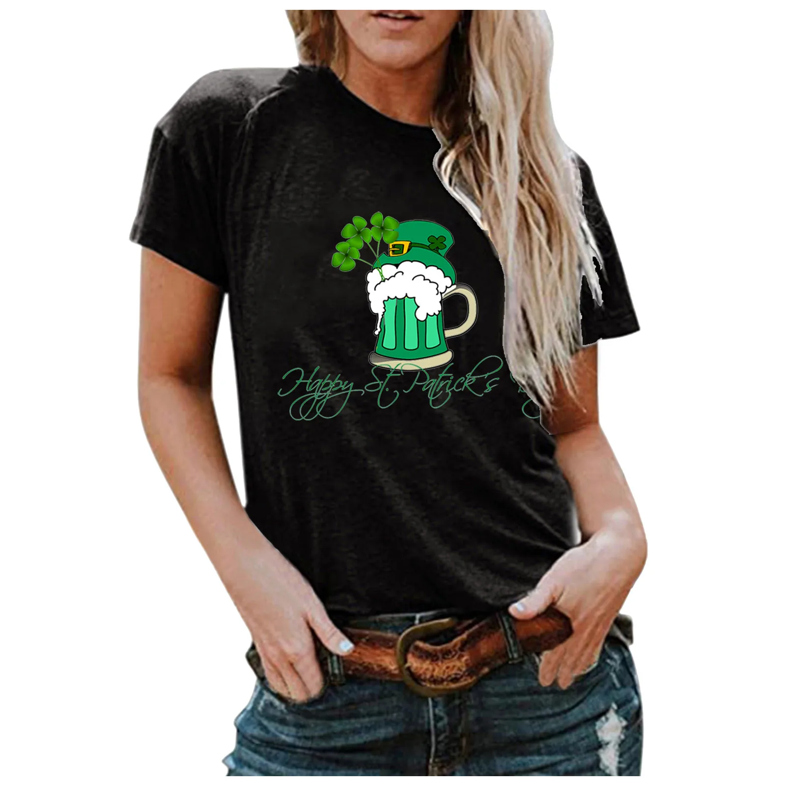 Повседневная футболка с принтом на День Св. Патрика женские хлопковые футболки