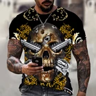 Мужская футболка с 3D принтом пистолета и черепа, европейские размеры, 2021