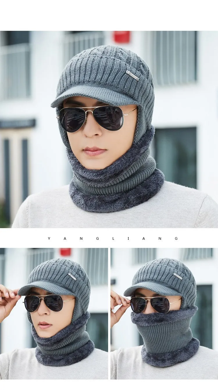 Зимняя шапка, шарф, Skullies Beanies для мужчин, вязаная шапка, женская маска, толстая Балаклава, ушанка, шерстяной берет, мужская шапка, шапка