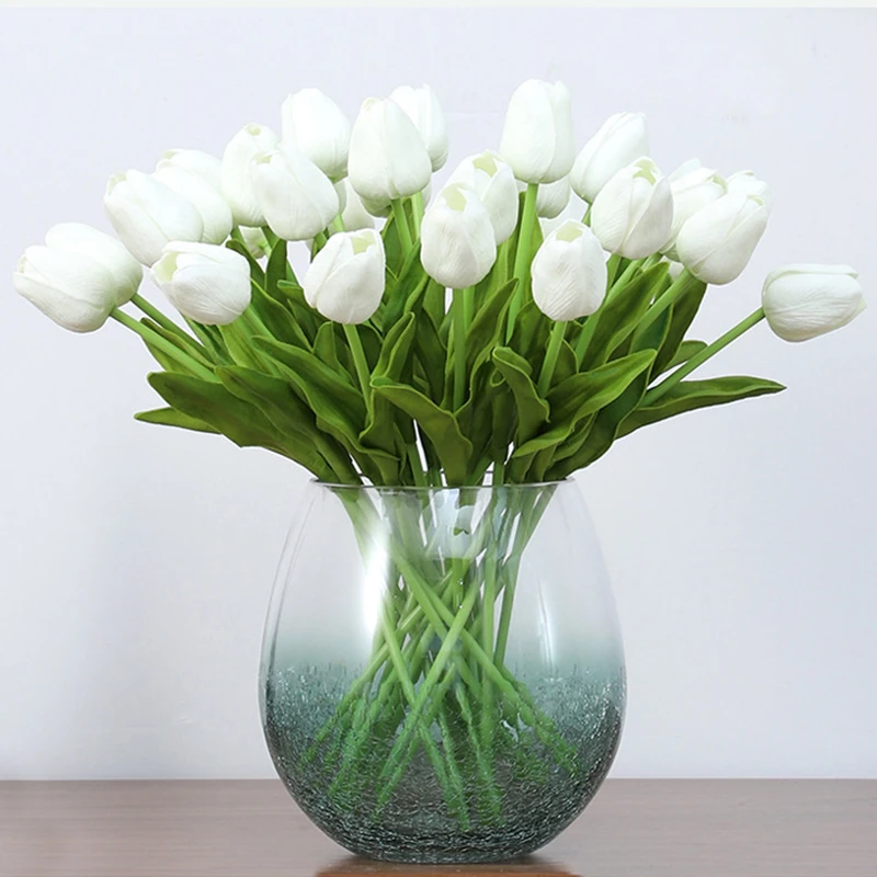 

5/10Pcs White Tulip Bouquet Artificial Flower Real Touch Silicone Fake FlowerWedding Christmas Home Garden Decor