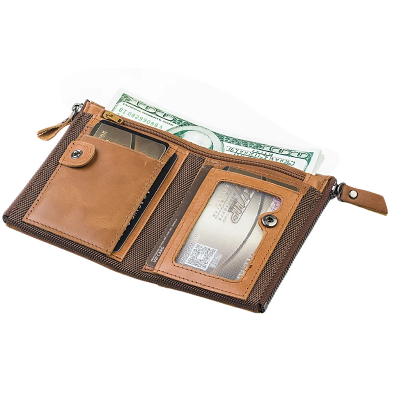 Кожаные мужские кошельки короткие кредитницы визитницы двойная молния кошелек |