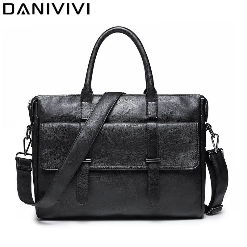 

Luxury Handbags for Men Messenger Bag 2020 Business Briefcase Vintage Zipper PU Leather Shoulder Crossbody Bags for Documents A4