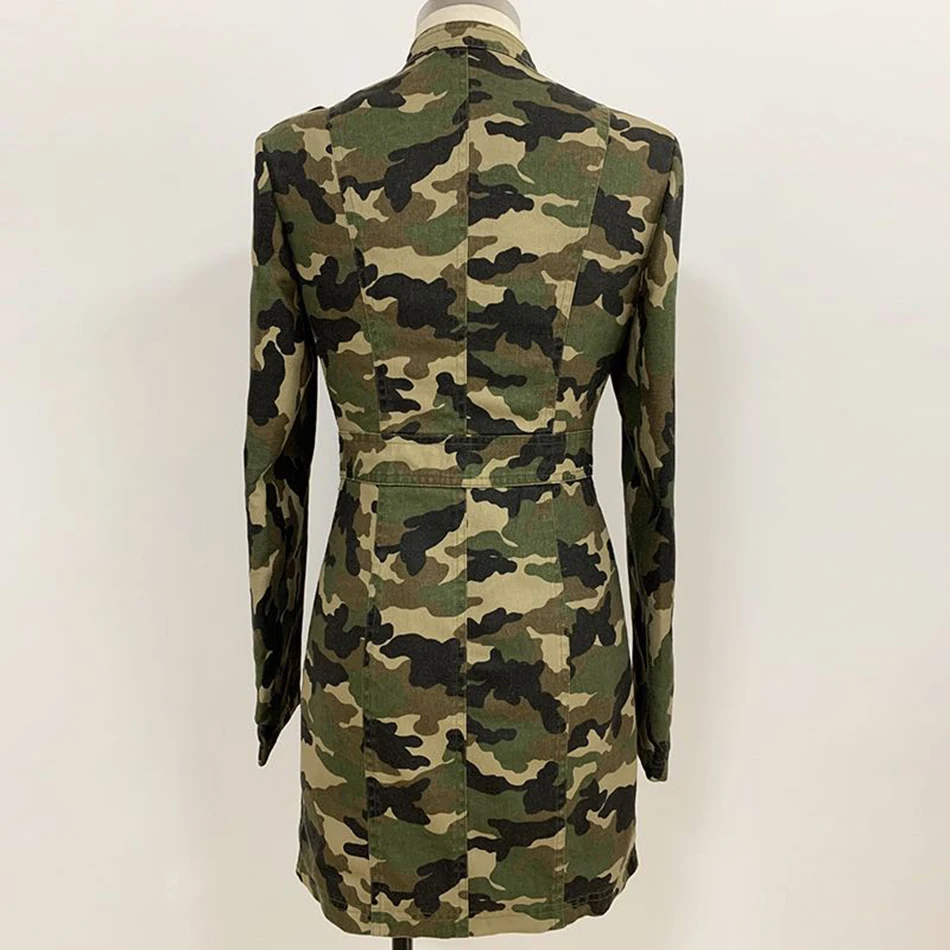 

2021 New Women'S Long-Sleeved O-Neck Metal Button Chain ArmyGreen Tooling Dress Bodycon Celebrity Club Party Mini Dress