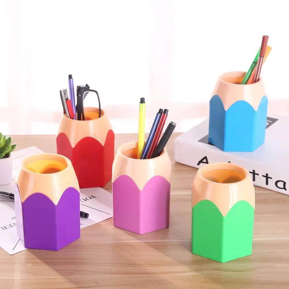 

Pencil Pot Holder Pen Storage Vase Stationery Gift Personality Large Capacity Hexagonal Design Cup Desk Container Organizer
