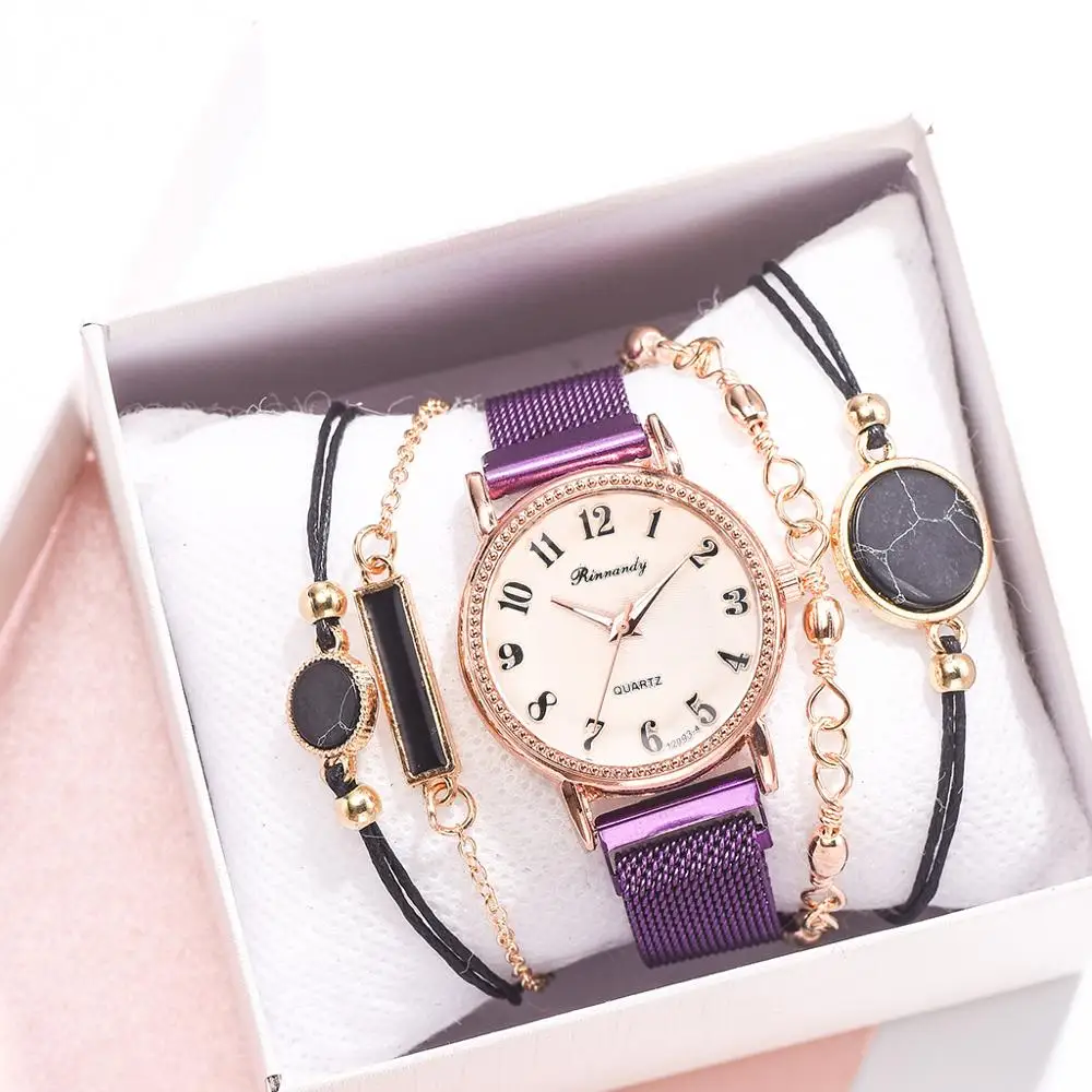 5 шт. набор часов женские часы роскошные с сетчатым ремешком магнитные из