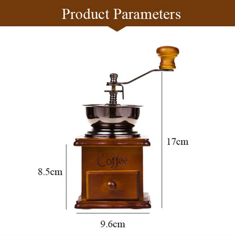 

Coffee Grinders Classical Wooden Manual Coffee Grinder Stainless Steel Retro Coffee Spice Mini Burr Mill wheel machine