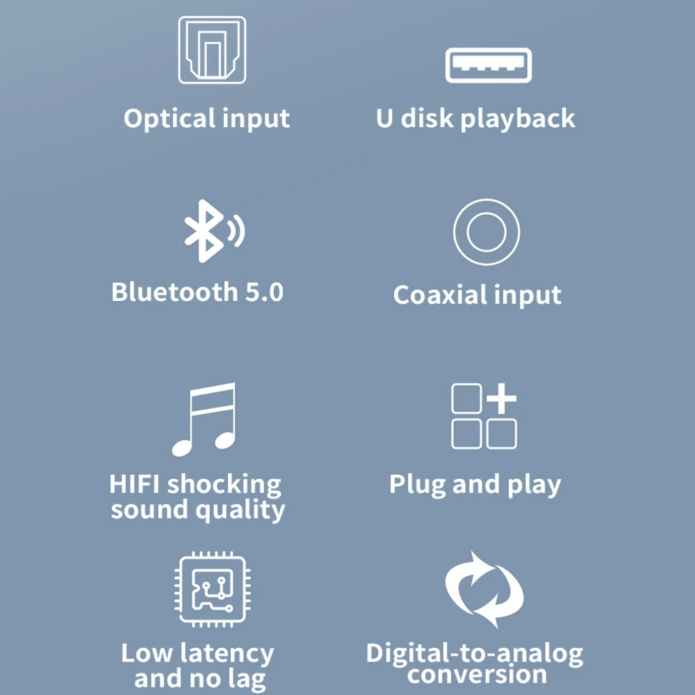 Digital to Analog Bluetooth-Compatible Receiver Audio Converter USB AUX 3.5 Jack RCA DAC Spdif Amplifier Decoder Optical Coaxial |