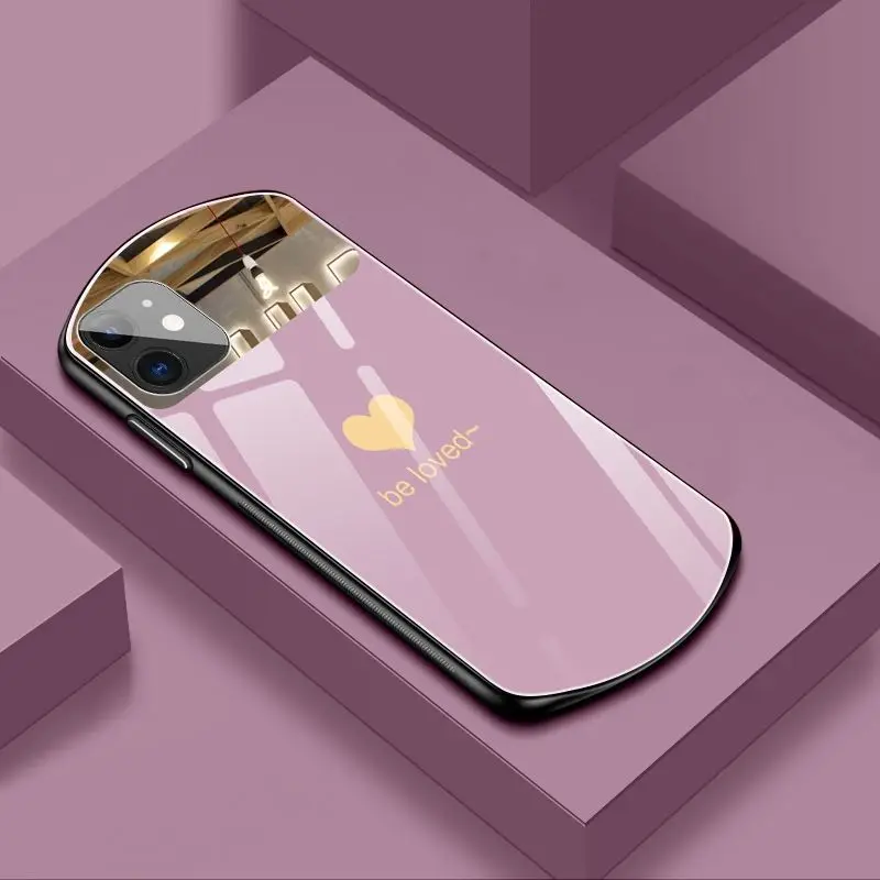 

Luxury Heart-Shaped Tempered Glass Phone Case For iPhone 12 Pro Max XS XR X SE 8 7 6 Plus Phone Cover With Mirror for iphone 11