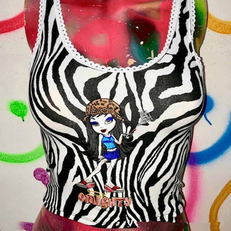 Женские топы летние новые с рисунком зебры вышивкой стрейчевые тонкие