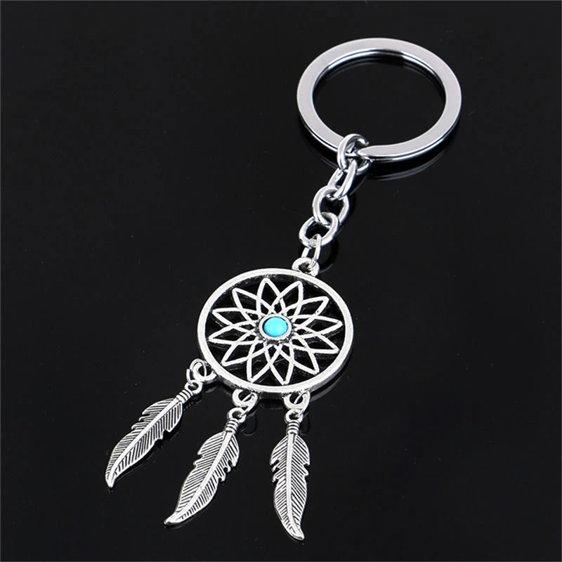 

Hot Sale Dream Catcher Feather Key Chain Tassels Tone Silver Color Keyring Keychain Gift For Women Wholesale