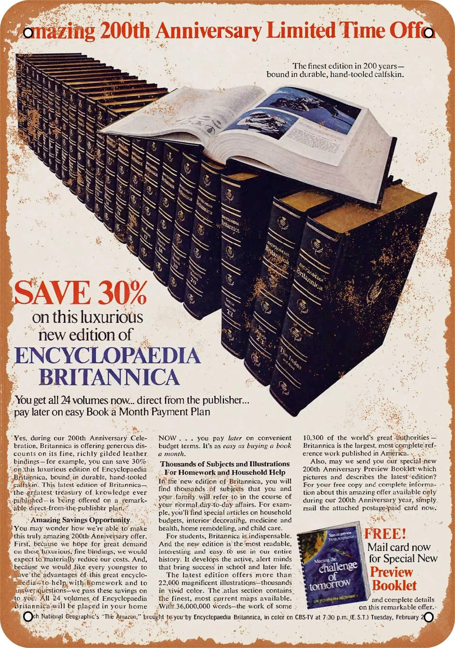 

SLALL 1968 Encyclopedia Britannica Retro Street Sign Household Metal Tin Sign Bar Cafe Car Motorcycle Garage Decoration