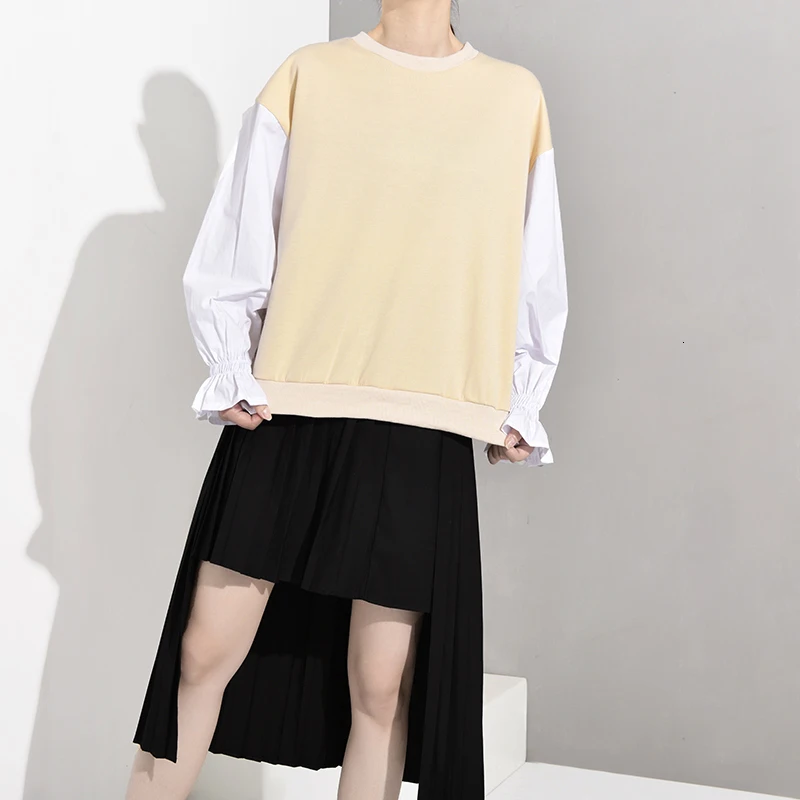 Женская плиссированная Толстовка DEAT свободная толстовка контрастных цветов с