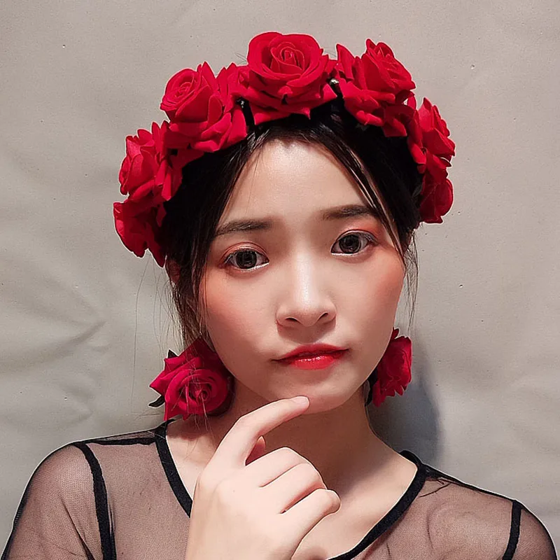 Винтажная красная повязка для волос женские роскошные аксессуары в форме розы