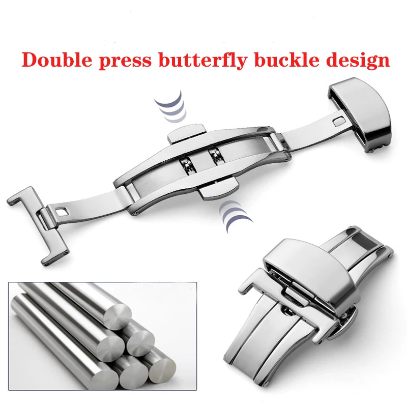 Butterfly Deployment Buckle Automatic Double Click Stainless Steel Clasp Strap For Watch Band 16mm18mm 20mm 22mm watchband Clasp