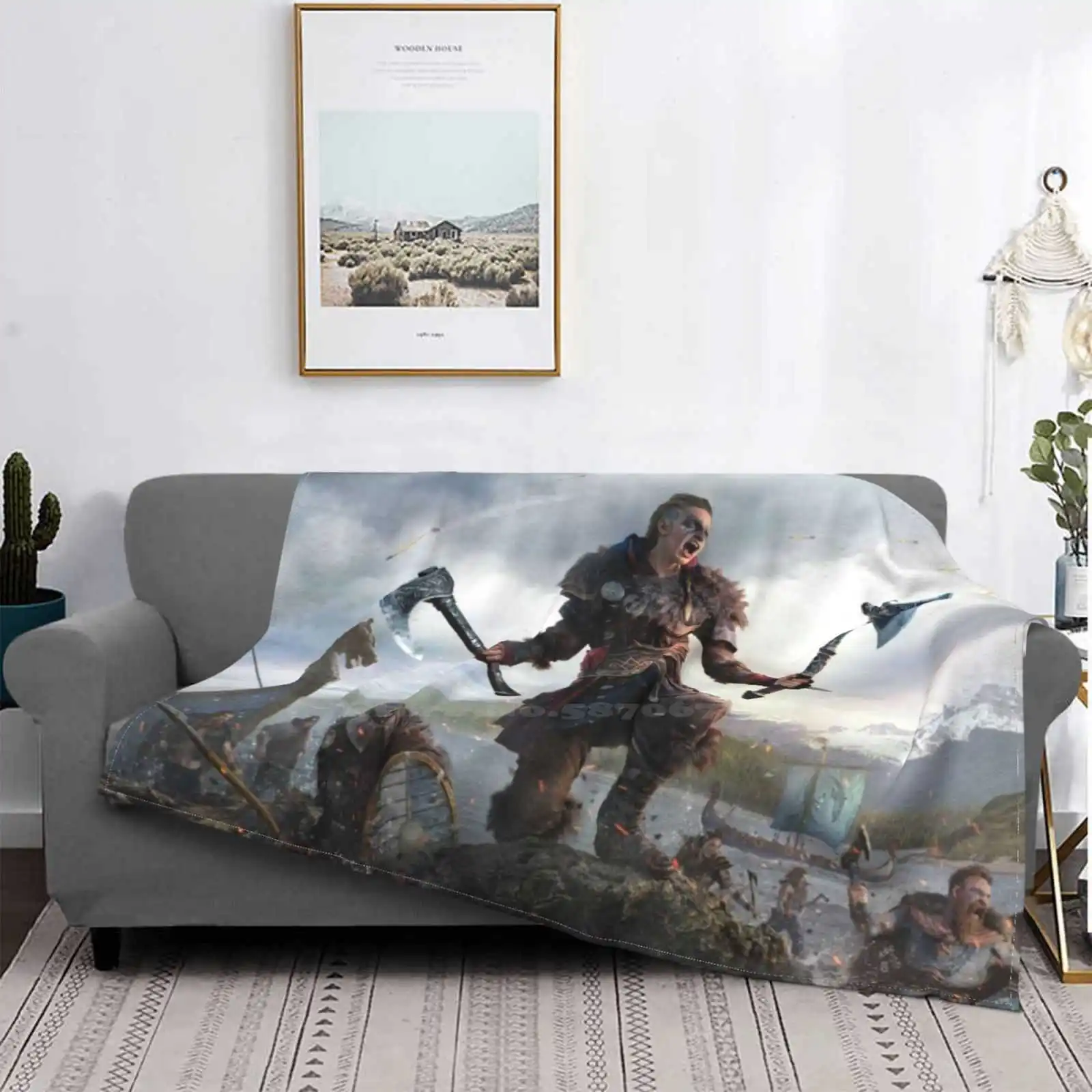 

Valhalla Game Fan Art V2.0 Air Conditioning Blanket Travel Portable Blanket Assassin Valhalla Game Fan Art Armor Spear Puzzle