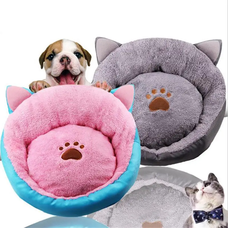 

Pet cushion Cat ears autumn and winter warm pet supplies Teddy bear Dog Bed Long Plush Super Soft Pet Bed Kennel Round Kennel