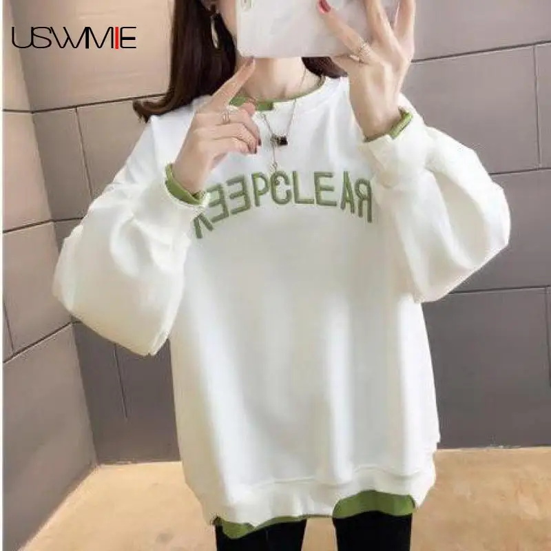 

Oversized Hoodie Soft Fashion Fake Two Piece Thickened Fashion Autumn Winter Oversized Women Hoodies Comfort Outwear Pullovers