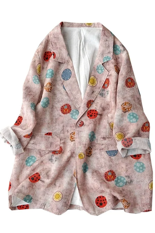 

Summer 2021 women's blouse, ramie suit jacket, Japanese casual, thin and cool, eight-quarter sleeve printing sunscreen