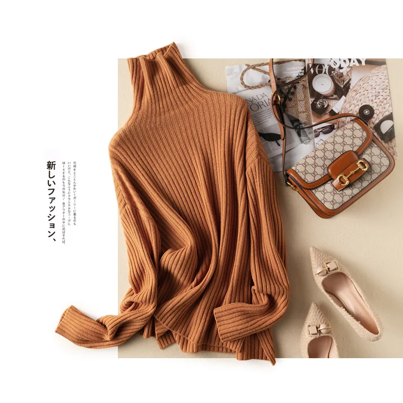 

Shuchan 100% шерстяной свитер, женская зимняя Осенняя водолазка, высокая уличная мода, прямой свитер, женский Красочный свитер, новинка 2021
