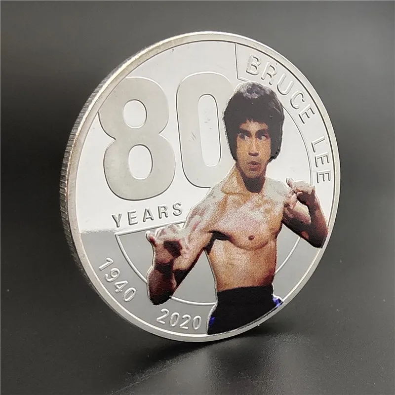 Юбилей Брюса Ли 80 лет Посеребренная памятная монета китайский дракон коллекция