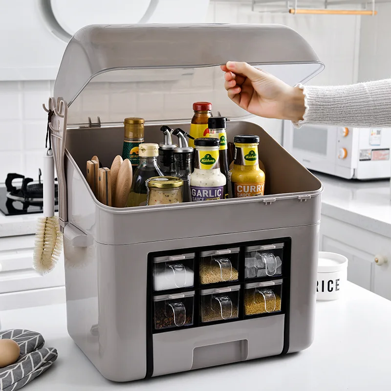

Kitchen Storage Rack with Cover Seasoning Box Knife Holder Chopsticks Storage Box Spice Jar Storage Box Household Multi-Function