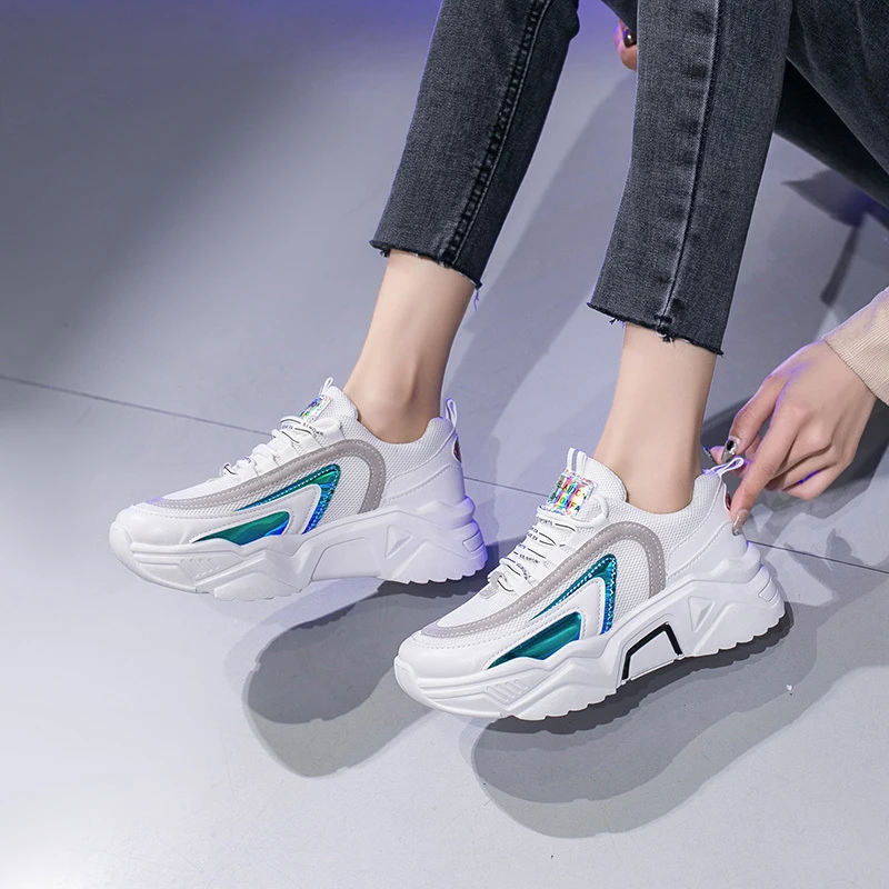 

Women Casual White Platform Sneakers 2021 Fashion Pink Spring Summer Comfortable Dad Chunky Shoes Women Vulcanized Sneakers