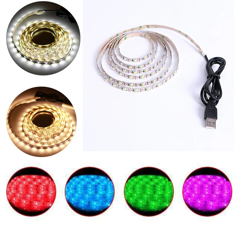 Светодиодный ленточный светильник USB 2835SMD DC5V гибкий светодиодный Ночник лента RGB 3