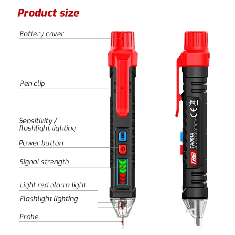 

12-1000V Intelligent Non-contact Pen Sound Light Alarm AC Voltage Detector Tester Adjustable sensitivity with Flashlight