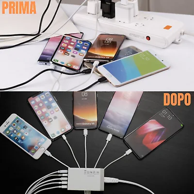 MULTIPRESA USB 5 PORTE CARICATORE MULTIPLA DA TAVOLO CON CAVO SPINA 40W | Дом и сад