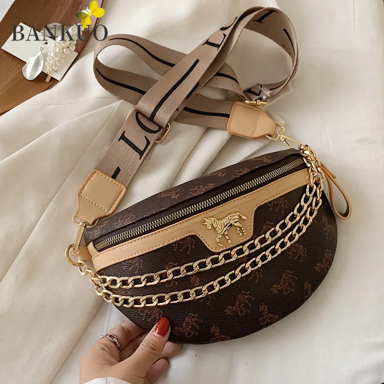 

BANKUO Womens Chains Chest Bag Fashion PU Leather Crossbody Bags Animal Prints Zipper Shoulder Bag for Women Designer Bag C440