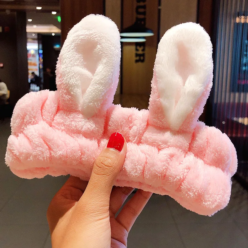 

Wash Face Hair Holder Hairbands Soft Warm Coral Fleece Bow Animal Ears Headband For Women Girls Turban Fashion Hair Accessories