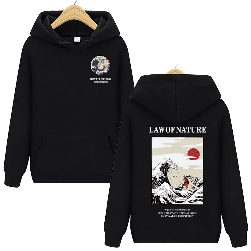 Японская уличная толстовка с кошачьими волнами пара модная одежда повседневные