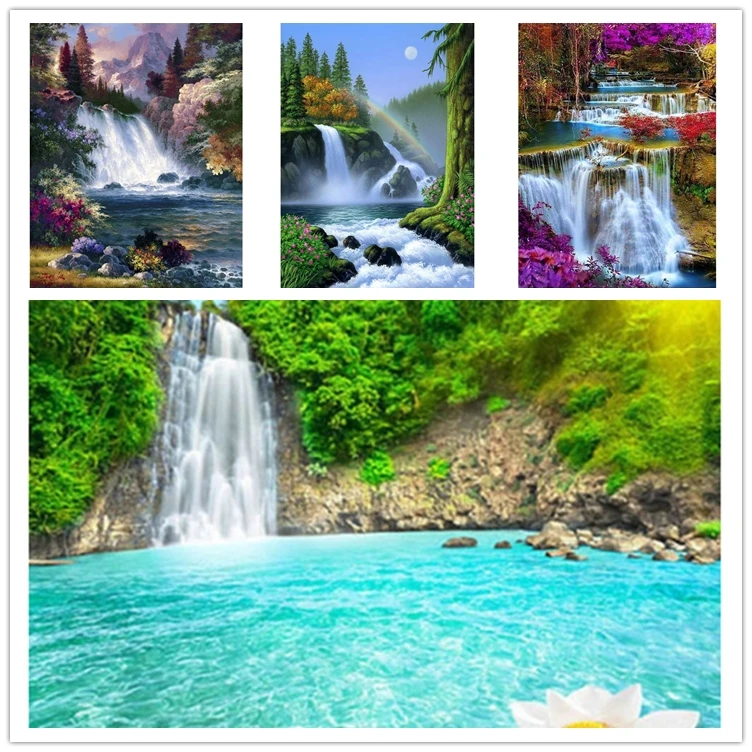 Пейзаж алмазная вышивка водопад и природа пейзаж крестиком алмазные стразы