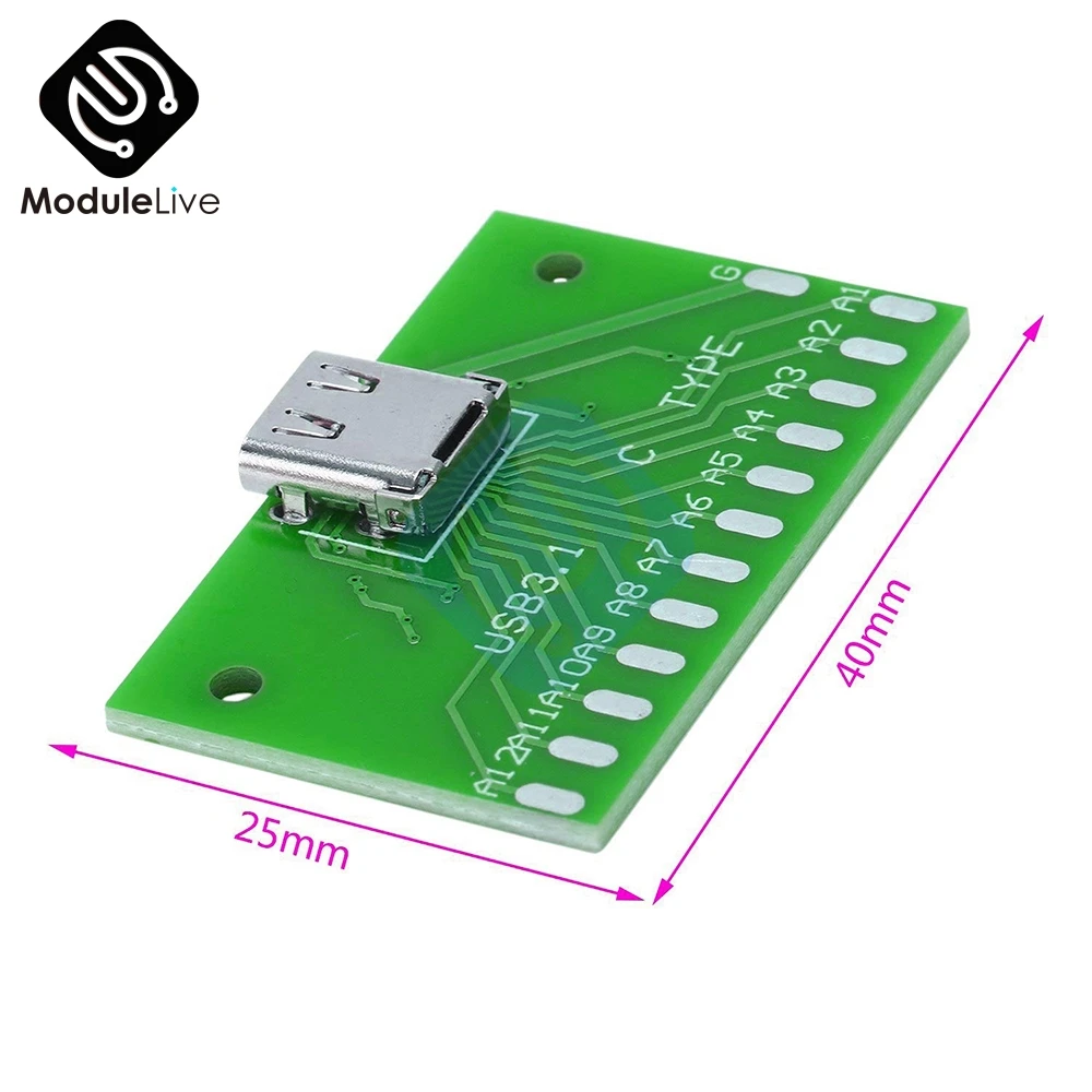 Type-C USB 3 1 гнездовой разъем адаптер плата PCB 24P Базовая тестовая блок питания 40*25 мм