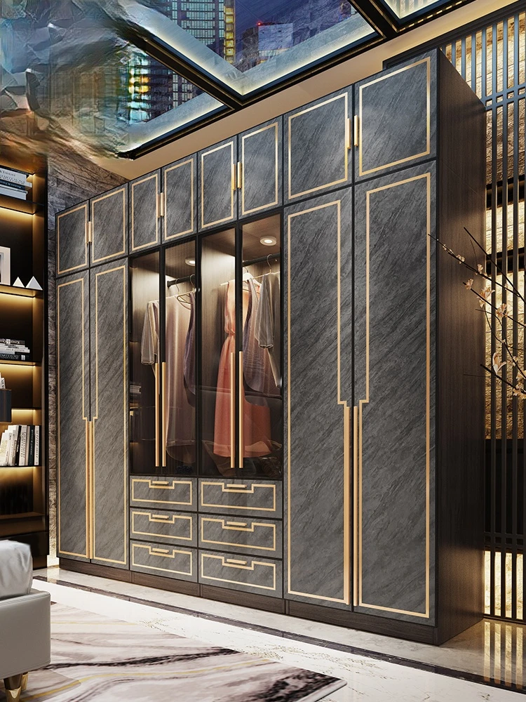 

Light luxury wardrobe master bedroom modern simple glass door villa household combination overall wardrobe