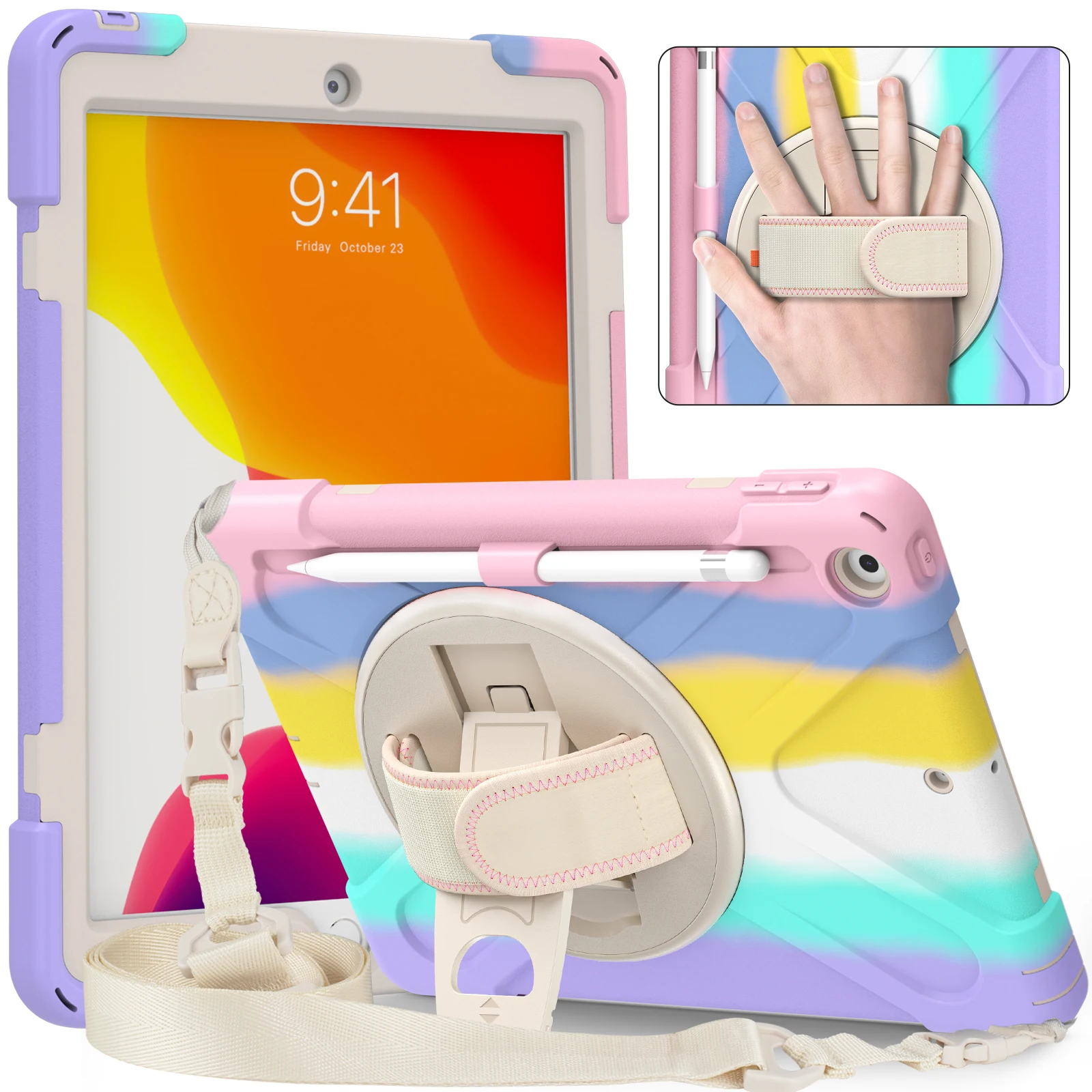 

Kid Case For iPad 7th/8th Generation iPad 10.2 2019 2020 iPad Pro 11 2021 Air 4 Cover With Shoulder Strap Pen Holders Hand Strap